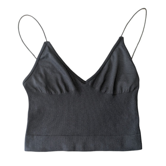 Free People Intimately Skinny Strap Brami Crop Top Black V Neck Size XS Small - Picture 1 of 4